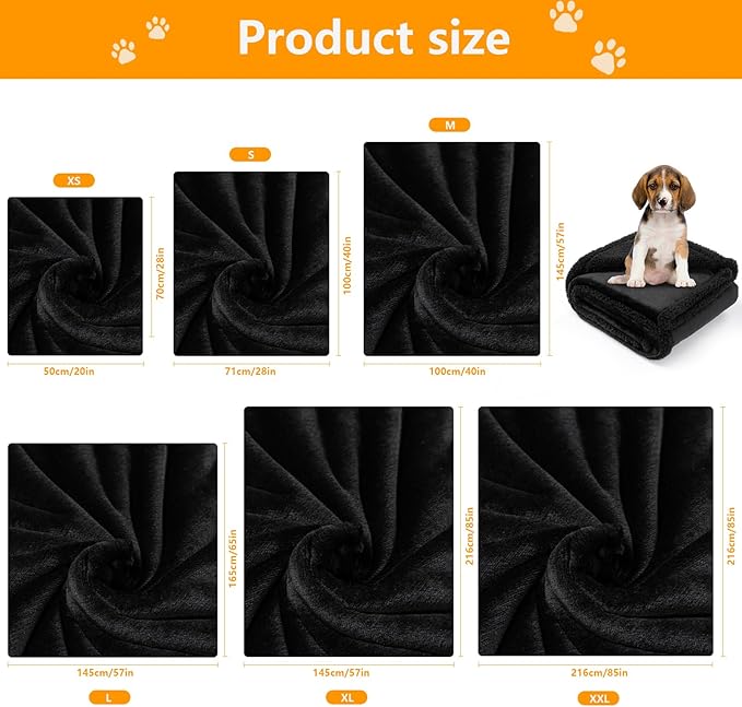 Maidewow Waterproof Dog Blanket Reversible Pet Bed Cover Puppy Blankets Leakproof Sofa Couch Washable Cover Cat Fluffy Black Pet Blanket for Warm-S