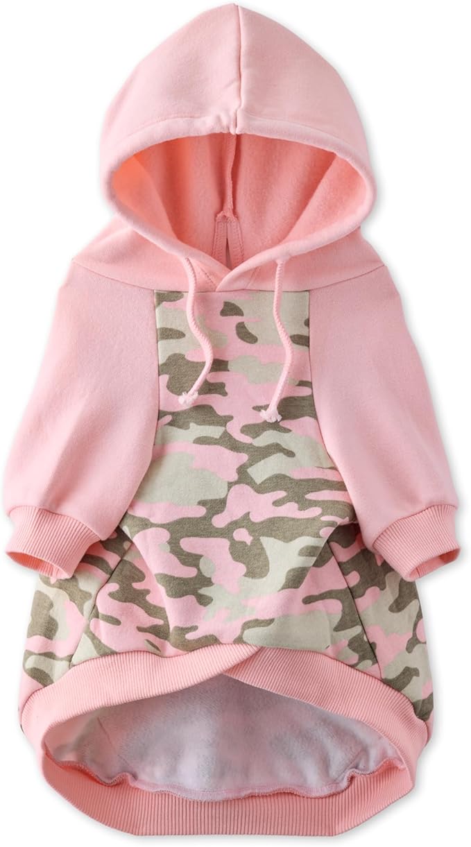 Rocky II - The Extra Comfy Hoodie, Organic Cotton and Recycled Poly Dog Hoodie Pet Coat Sweater for Small, Medium, Large Dogs, Pink Half Camo, X-Large