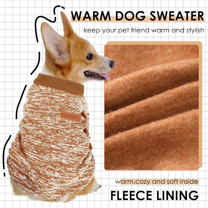 3 Pack Dog Sweaters for Small Dogs Girl Boy Winter Fleece Clothes Warm Soft Dog Sweatshirt Outfit for Dogs Cats Pet Apparel (Khaki, X-Small)