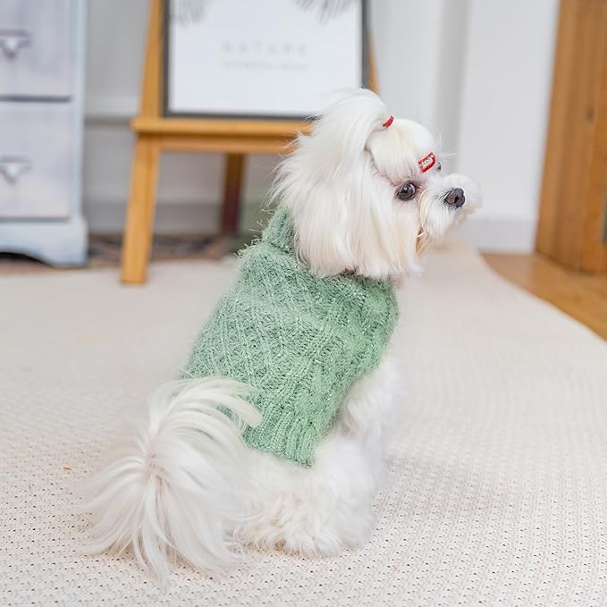 Turtleneck Small Dog Sweaters - Classic Cable Knitwear Winter Coat for Small Medium Dogs Male Female Puppy Dog Cold Weather Clothes Girls Boys, Green, S/M