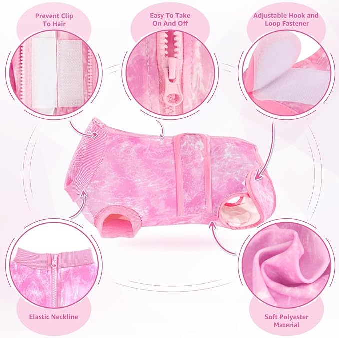 SlowTon Dog Surgery Recovery Suit - Zipper On Dog Onesies After Surgery for Female Male Dogs, Abdominal Wounds Bandages Cone/E-Collar Alternative Dogs Body Suit Anti-Licking (Pink,XS)