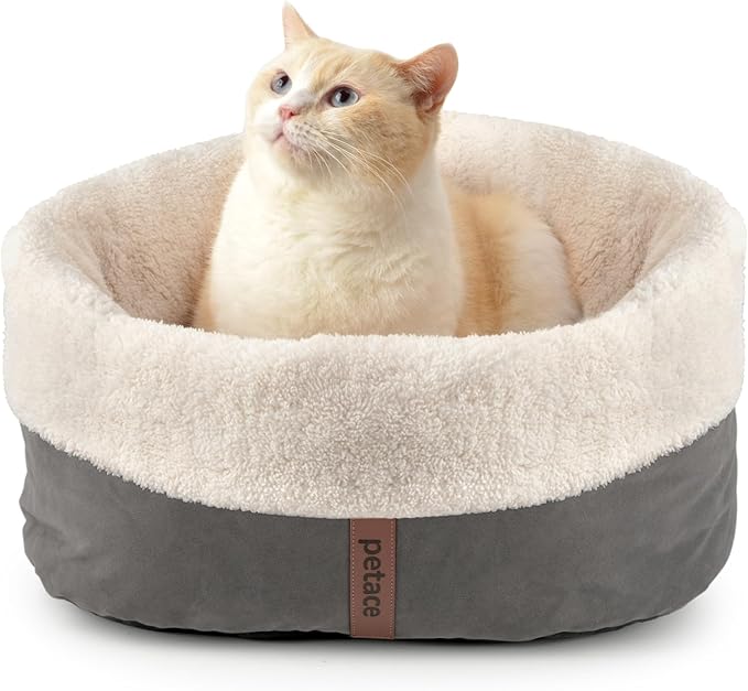 Petace Self Warming Cat Bed, 17.7" x 13.7" Anti-Slip Soft Round Thermal Pet Cushion Bed for Kittens, Cats, Puppies and Small Dogs, Gray