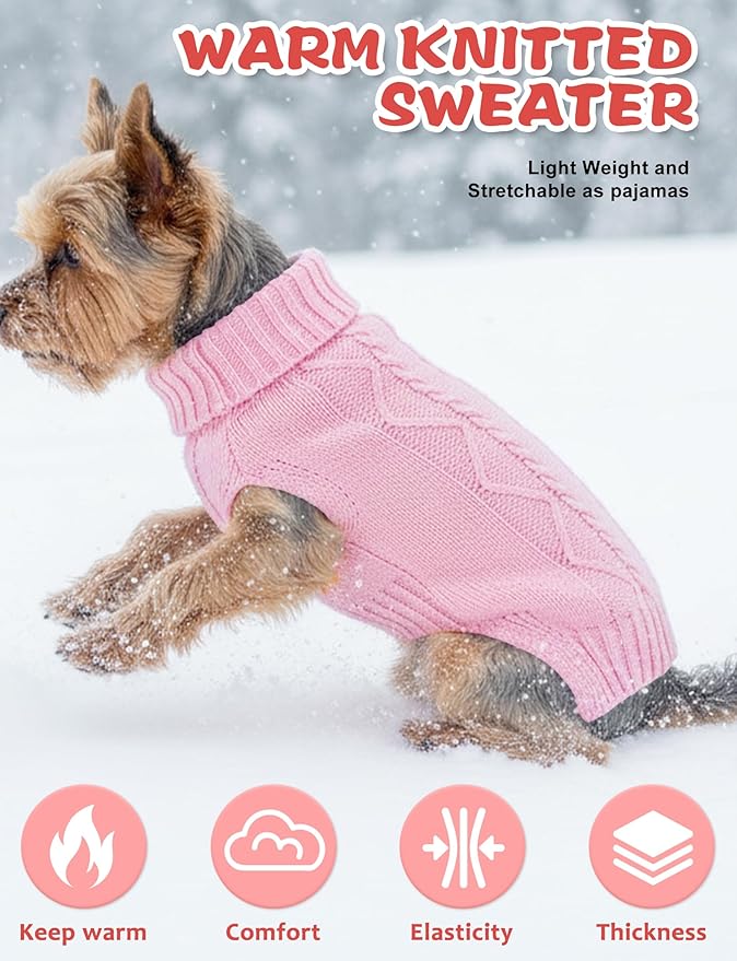 2PCS Dog Christmas Sweater, Soft Warm Pet Clothes Coat for Small Medium Large Dogs and Cats Boy Girl, Fall Cozy Holiday Turtleneck Knitting Collar Pullover Pup Outfit Costume for Thanksgiving New Year