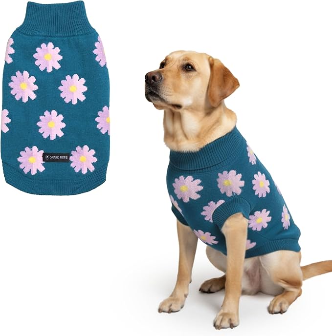 Spark Paws Knit Dog Sweater – Ultra Soft Warm Winter Dog Sweater for Small, Medium & Large Dogs – Stretch Fit Pet Sweater for French Bulldog, Pitbull, Girl & Boy Dogs Jacket, (Flower,4XL)