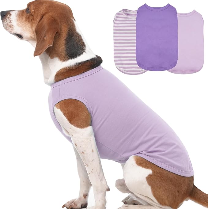 3 Pack XL Purple Striped Dog Tshirts for Medium Dogs,Lightweight Sleeveless Tee for Spring&Summer,Indoor/Outdoor Breathable and Lightweight,Cute Party Photo Dress(Purple,XL)