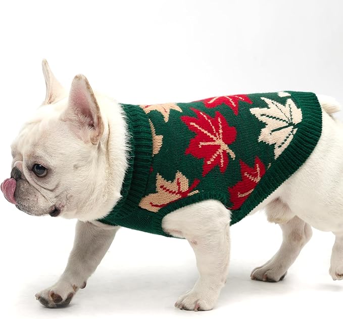 KOOLTAIL Fall Dog Sweater, Thanksgiving Dog Sweater with Autumn Maple Leaf Pattern, Cold Weather Pet Knitted Winter Coats Clothes Turtleneck Pullover for Small Medium Large Dogs Cat Boy Girl, Green XL