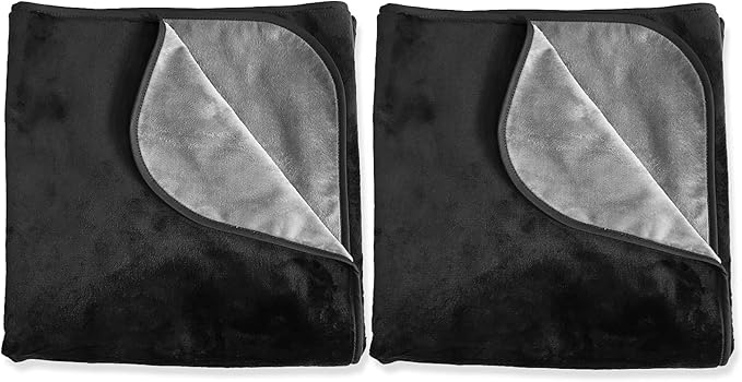 Mambe Silky Waterproof Throw for Protecting Furniture Bed Couch from Stains Caused by Dogs, Cats, Incontinence. Soft, Washable, Reversible. (Size Small 2-Pack 30x35 inches, Color Black/Charcoal)