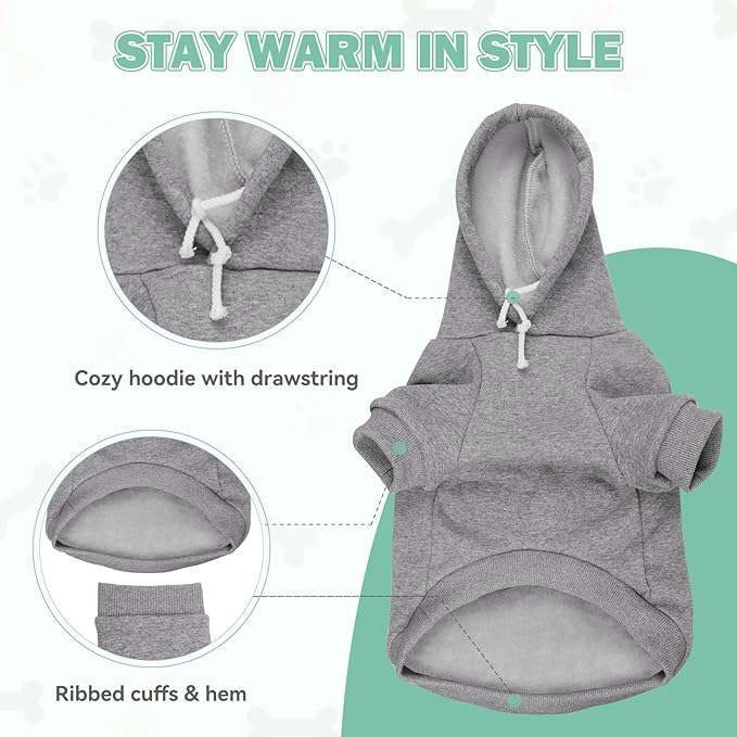 3XL Dog Sweaters for Large Dogs,Dog Hoodie,Cozy Fleece Interior Sweatshirt with Hood & Pocket,Leash Hole,Pet Clothes Sweater for Small,Medium,and Large Dogs,Grey&3XL