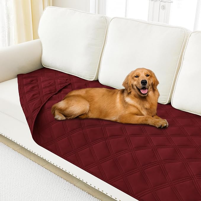 Smiry Waterproof Dog Bed Cover Blanket 30x70, Soft Reversible Pet Blanket, Washable Leakproof Cats Dogs Couch Cover for Sofa, Couch, Furniture, Lattice, Wine Red/Wine Red