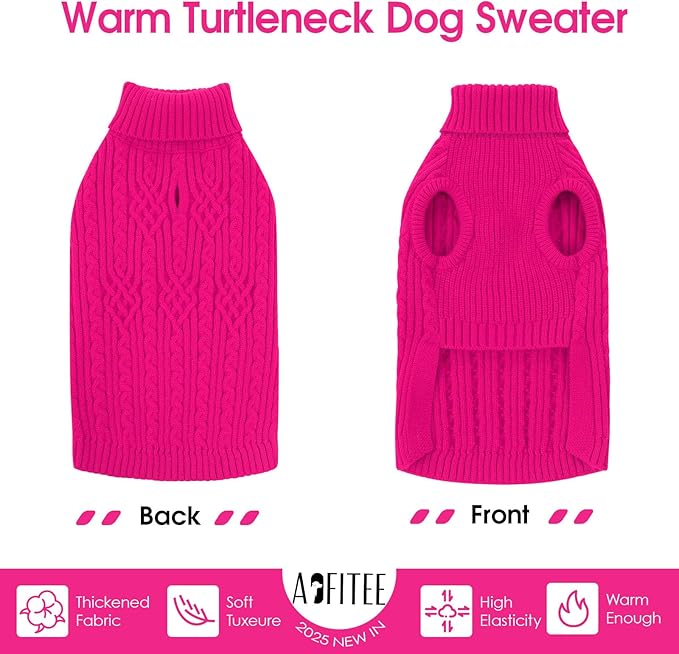 AOFITEE Dog Sweaters for Large Dogs, Stretchy Turtleneck Dogs Sweater for Christmas, Warm Dog Knitwear for Fall Winter, Pet Sweater with Harness Hole for Boston Terrier, French Bulldog, L