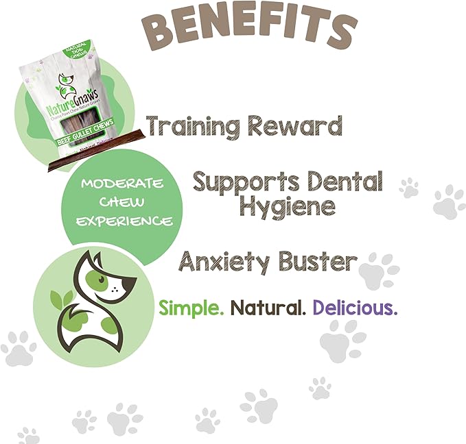Nature Gnaws Beef Gullet Chews for Large Dogs 9-10" (20 Count) - Natural Beef Jerky Stick Dog Chew Treats - Rawhide Free