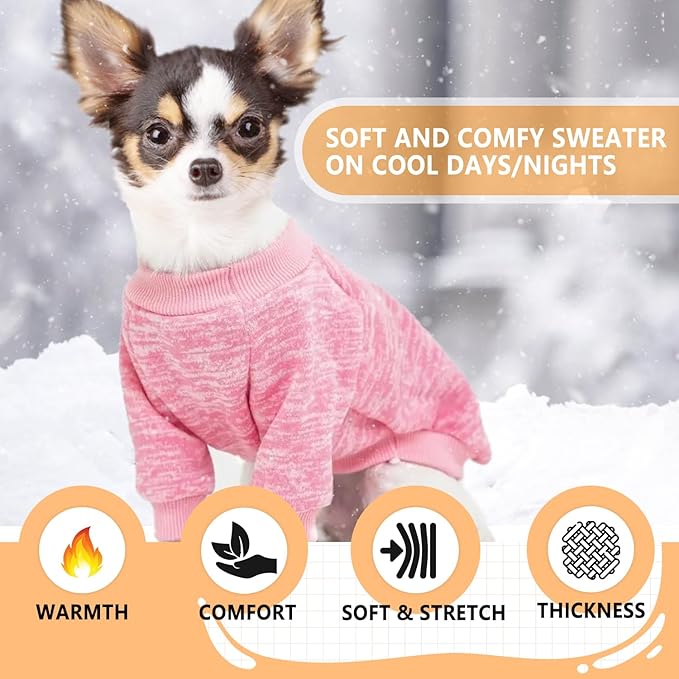 2 Pieces Dog Sweaters for Small Dogs Fall Dog Clothes Female Winter Fleece Puppy Sweaters Warm Thick Outfit Pet Small Dog Sweater for Boy Girl Dogs Yorkie, Chihuahua, Bulldog, Dachshund, Pug,Large