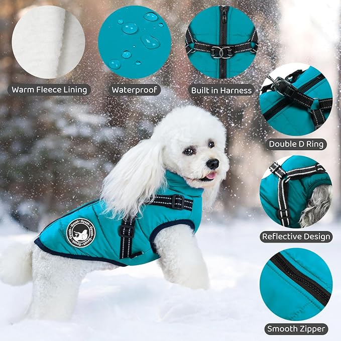 Gyuzh Dog Coat with Harness Puppy Coats Small Dog Harness Jacket Winter Waterproof Jackets for Smal Medium Large Dogs