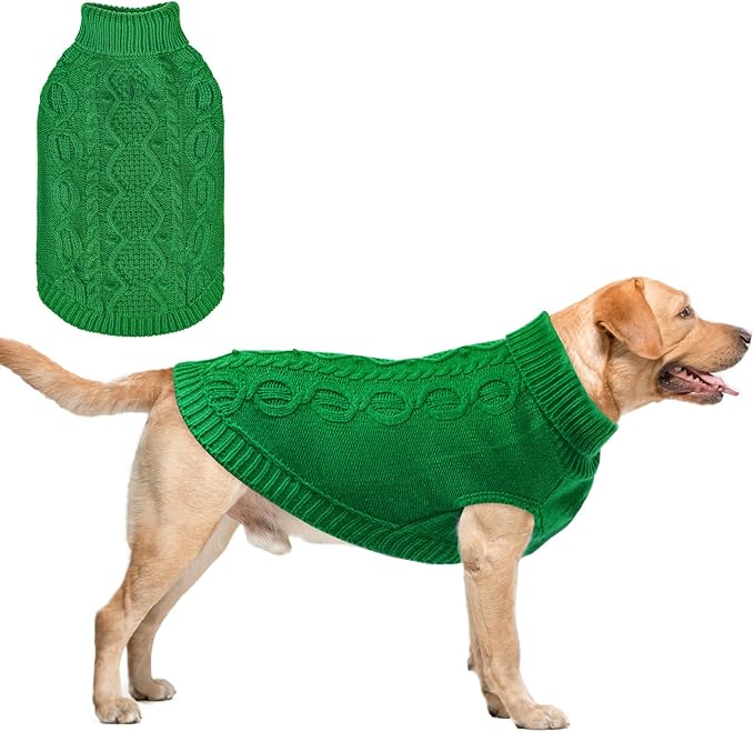SCENEREAL Knitted Dog Sweater for Large Medium Small Dogs, Cat Dog Winter Coat Warm Sweatershirts Outfits, Classic Pet Clothes with Leash Hole, Soft Pet Knitwear Apparel for Girls Boys, Green XXL
