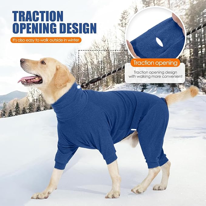 Dog Winter Coat Soft Fleece Pullover Pajamas, Fullbody Dog Cold Weather Jacket, Warm Pullover Doggie Winter Thermal 4-Legged Onesie Jumpsuit,High Collar Snowsuit Sweater for Dogs(Blue,3XL)