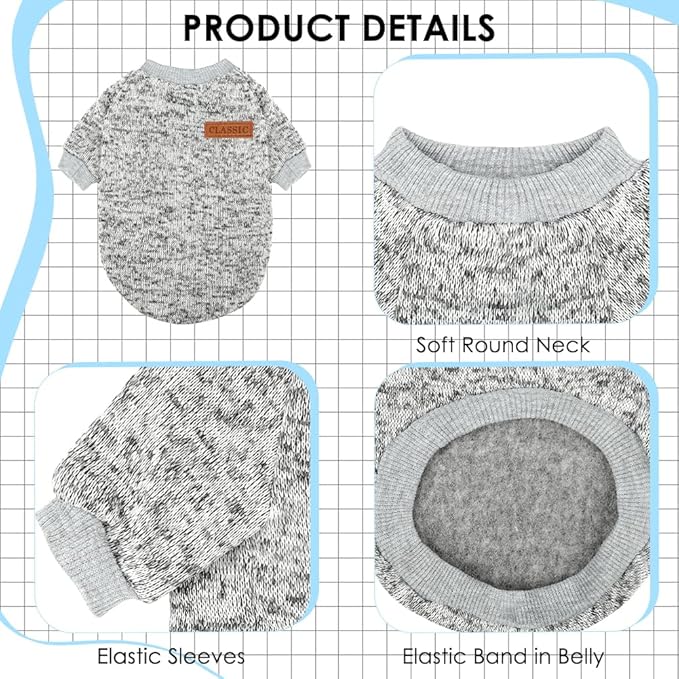 3 Pack Dog Sweaters for Small Dogs Girl Boy Winter Fleece Clothes Warm Soft Dog Sweatshirt Outfit for Dogs Cats Pet Apparel (Navy Blue+Grey+Light Blue, XX-Small)