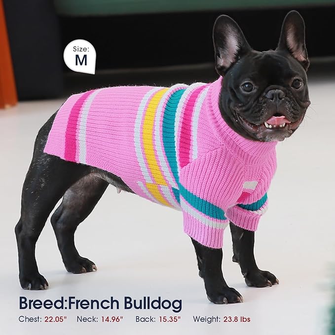 IECOii Dog Sweater,Medium Dog Sweater,Dog Sweaters for Medium Dogs Girl Boy,Turtleneck Sweaters for Medium Size Dog,Warm Knit Dog Christmas Sweater for Pug,Dachshund Sweaters,Pink Dog Sweater,M
