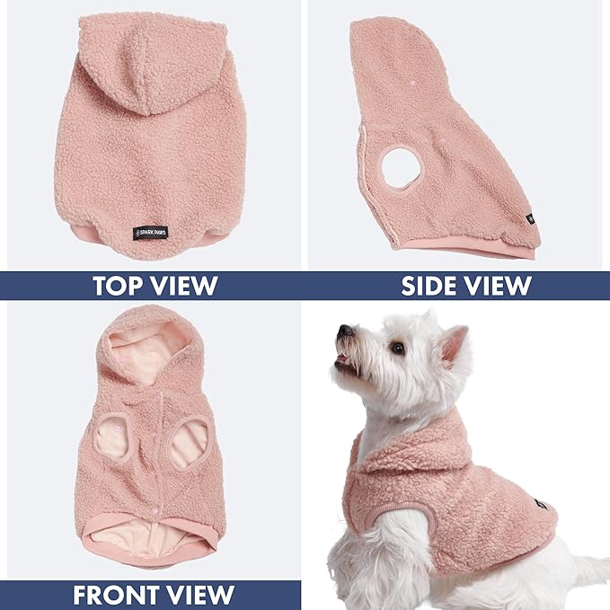 Spark Paws Fleece Dog Jacket, Hooded Sweater Vest, Warm Coat for Winter - Suitable for Small Medium Large XL XXL Breeds - Pink - 3XL