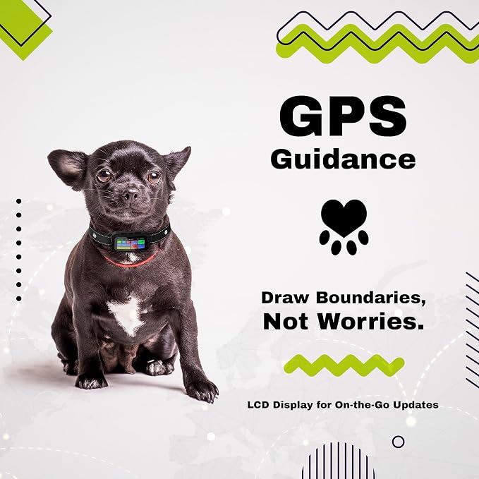 Customizable GPS Dog Collar Fence System, Waterproof LCD Collar & Safe Zone Radius up to 6998 ft – Wireless Dog Fence, Wireless Pet Collar & App-Controlled Dog Training Collar