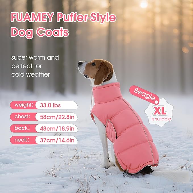 FUAMEY Dog Puffer Jacket for Large Dogs,Dog Cold Weather Coats Winter Dogs Down Jackets Waterproof Pet Snowsuits Warm Puppy Winter Vest Turtleneck Pets Adjustable Jackets Coats Pink XXL