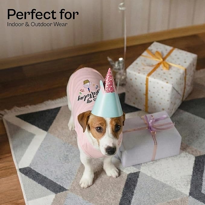 Parisian Pet Dog T-Shirt with Embroidered 'Its My Birthday' Words - Dog Birthday Clothes - Sleeveless, Lightweight Pet Vest - Pink Washable Shirt for Large Dogs