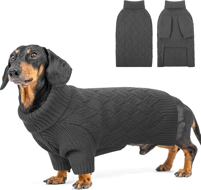 SUNFURA XS Dog Sweater, Small Dog Sweater Doggie Knitted Knitwear for Winter, Cat Pullover Christmas Sweatshirt for Yorkie Chihuahua, Warm Thick Turtleneck Clothes for Puppy, Grey X-Small