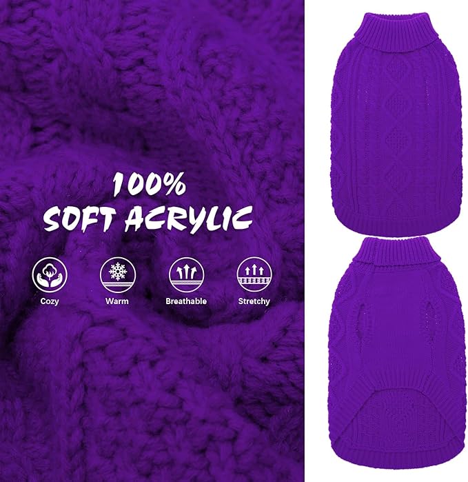 BINGPET Thermal Knitted Dog Sweater for Small Medium Large Dogs,Winter Puppy Cat Coat Warm Sweartershirts Outfits,Classic Cable Knit Turtleneck Pullover Dog Jumper Coat Warm Sweartershirts