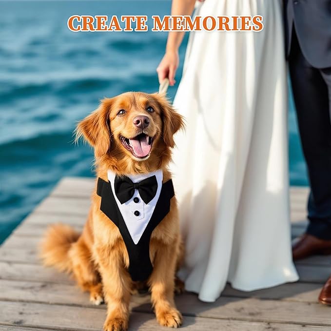 Dog Tuxedo for Wedding, Pet Tuxedo Suit with Bow Tie, Pet Costumes for Small Dogs, Formal Party Attire for Halloween Christmas, Medium, Black White