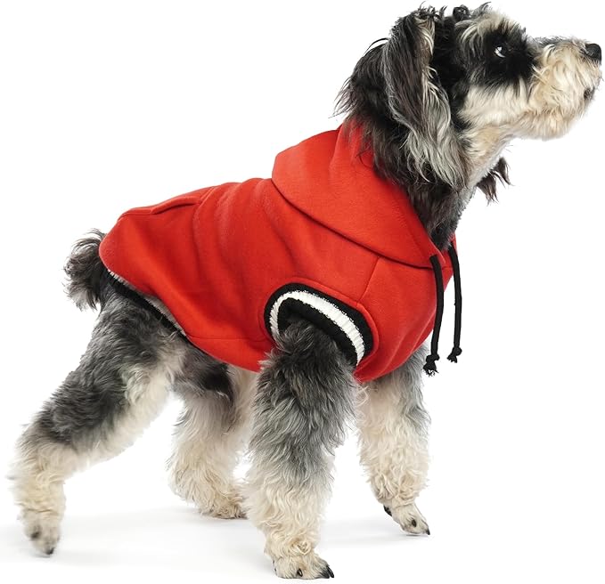 FUAMEY Dog Hoodie, Winter Dog Fleece Sweaters Pet Warm Sweatshirt with Pocket, Soft Warm Christmas Outfit Puppy Vest with Leash Hole for Small Medium Large Dogs Red XS