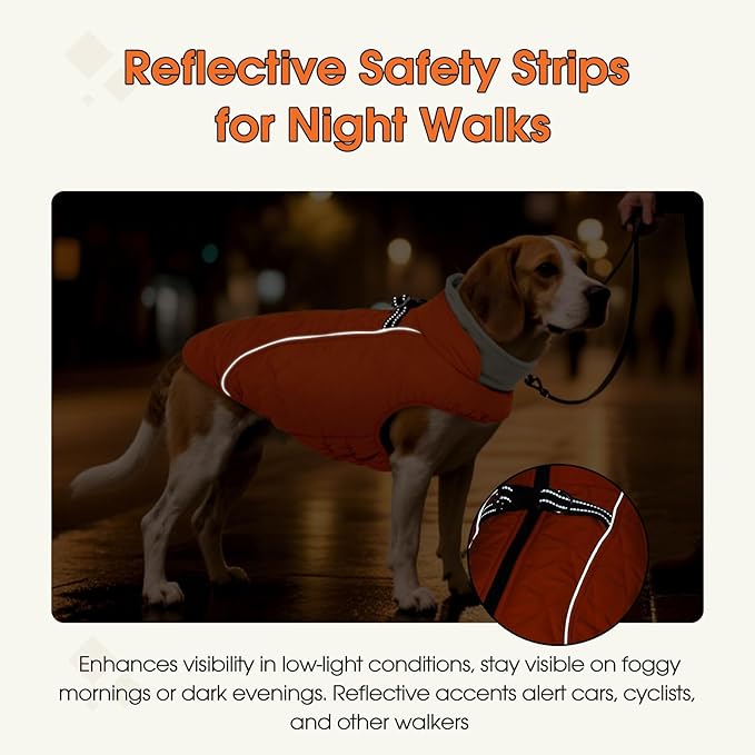 QBLEEV Dog Coat for Large Dogs, Winter Warm Fleece Vest, Waterproof & Windproof with Adjustable Fit, Built-in Harness, Reflective Trim & Zip-Up for Safe Cozy Walks — Orange, XXXL, Fits Great Dane