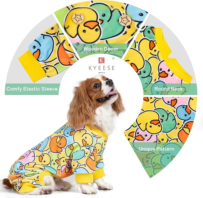 KYEESE Dog Pajamas Velvet Pet Coat Colorful Duck Pets Jammies Comfy Dog Clothes Stretchable Dogs Onesie Soft Pet Pjs Doggie Pajamas for Small Dogs Stretchy Doggie Costumes, Small