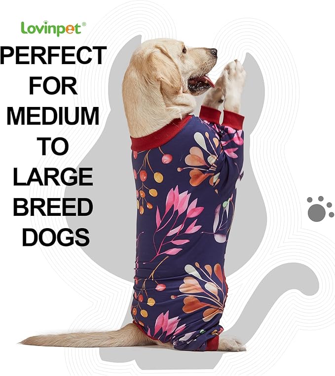 LovinPet Dog Clothing, Navy Berries Print, Large Weimaraner Jammies, Weimaraner Protective Clothing, Lightweight Pullover Dog Pajamas, Full Coverage Weimaraner Pajamas /3XL