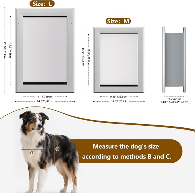 Ownpets Aluminum Dog Door for Wall and Door, Double Flap Energy Efficient, Telescoping Tunnel and Lock Panel, Heavy Duty Doggy Door for Dogs Up to 40lbs, Medium | Inner 9.25* 12.9 For Dog ≤40lbs, Telescoping Tunnel, Double Flap Insulation Energy Effici...
