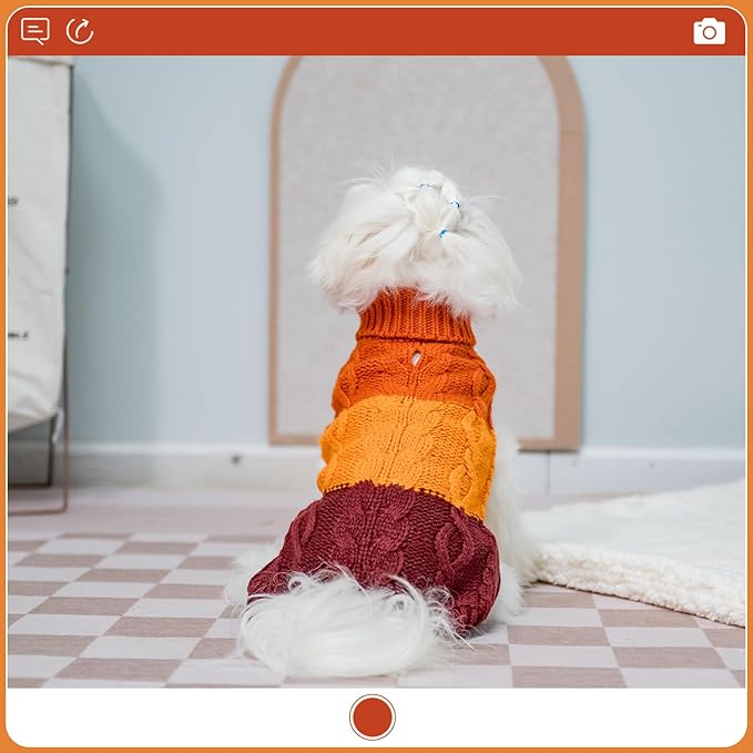 EXPAWLORER Dog Sweater - Small Dogs Fall Sweaters for Girls Boys,Classic Turtleneck Knitwear Dog Clothes for Cold Weather, Cable Knit Dogs Outfit,Coat,Pet Apparel (Orange,Medium)