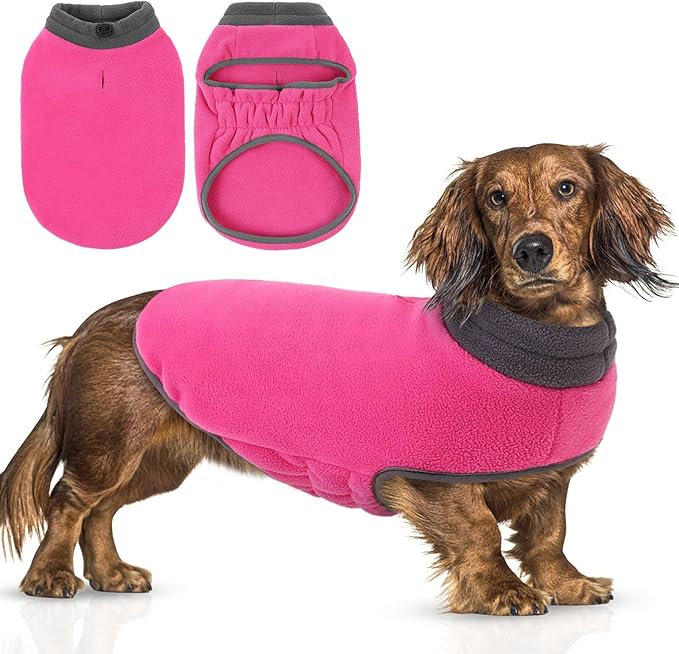 Queenmore Dog Sweater,Soft Fleece Vest Pullover Dogs Jacket with Elastic Stretchable,Warm Winter Dog Coats Cold Weather Doggy Dachshund Sweaters for Small Dogs Cats Boy or Girl (Pink, XL)