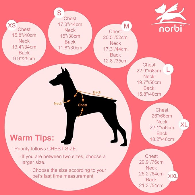 Norbi Dog Coat for Large Dogs, Water-Resistant Windproof Jacket with Built-in Harness & Reflective Strips, Adjustable Warm Dog Clothes with Snug Fit for Cold Weather