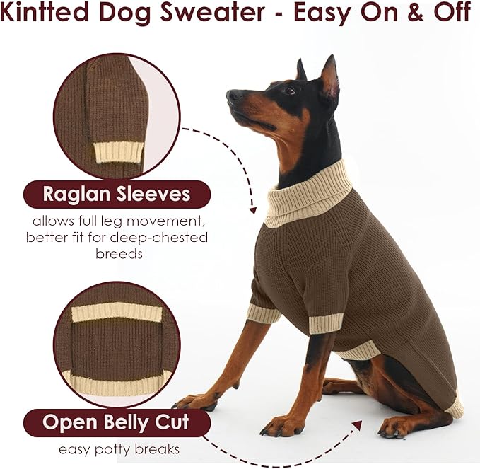 Dog Sweater XL, Turtleneck Sweaters for Large Dogs Girl Boy, Thermal Knit Sweatshirt with Leash Hole, Warm Big Dog Christmas Sweater for Beagle Cocker Spaniel, Brown XL