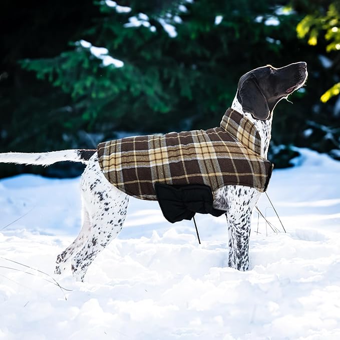 Kuoser Waterproof Dog Coat, Reversible Dog Jacket for Medium Dogs, Adjustable Durable Doggie Winter Coat Warm Puppy Cold Weather Apparel from Small to Large Breed, New Brown M