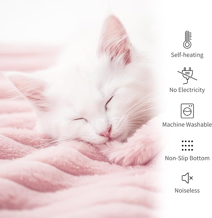 NWK Pack of 4 Fluffy Self Warming Cat Mat, Cat Blanket, Thermal Dog Mat, Washable, Non-Slip Bottom for Sofa & Crate & Kennel & Car Seat (Blush Pink, X-Large (43.5'' X 27.5'' X 0.7''))