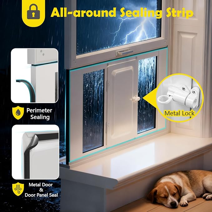 Dog Door for Window, Aluminum Frame Window Pet Door, Adjustable to Fit 33"-38" Width Sliding Windows, Magnetic Closure, Fits Dogs up to 100lb, Large-Plus