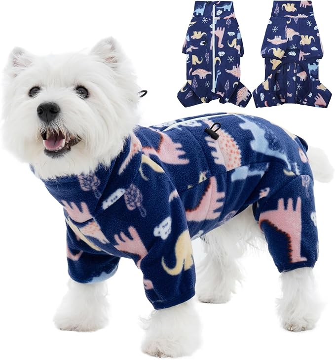 ROZKITCH Dog Winter Coat Soft Fleece Dog Pajamas, Pet Windproof Warm Cold Weather Jacket Vest with Reflective Zipper, Jumpsuit Apparel Outfit Clothes for Medium Dog Dinosaur S