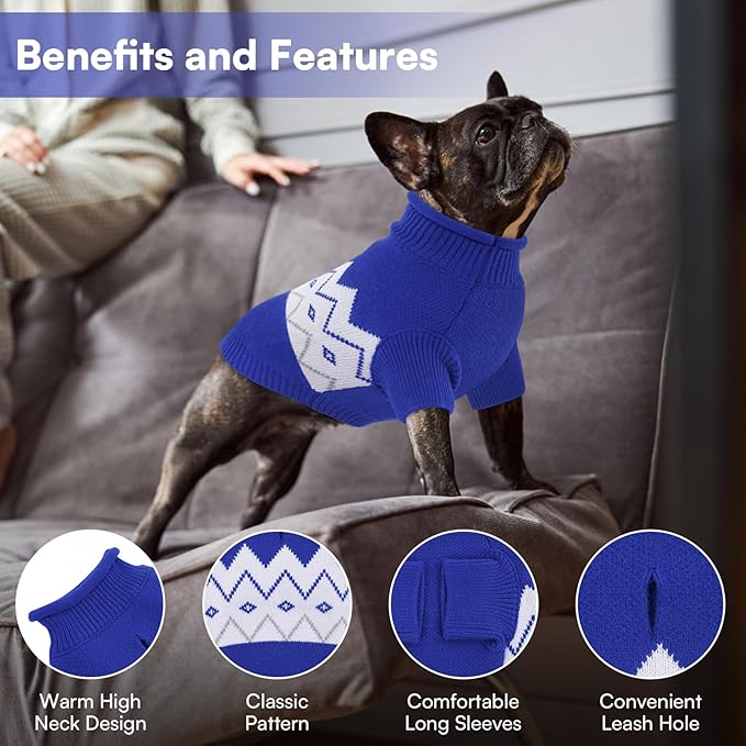 Queenmore Warm Dog Sweater, Soft Pet Knitwear, Knitted Pullover, Winter Pet Clothes for Small Medium Dogs Cats