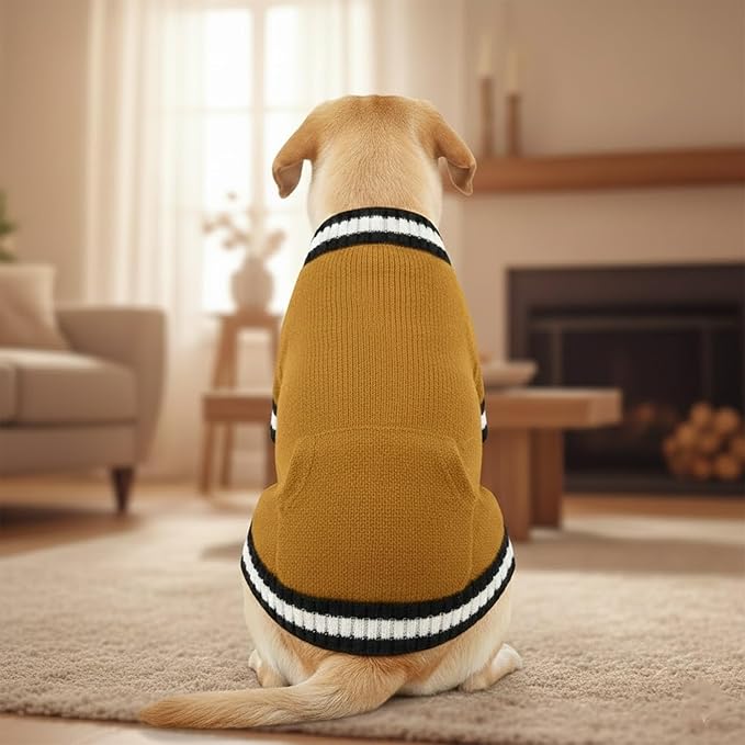 Grewear Pets Knit Sweater with Knit Back Pocket, Warm Comfortable Sweater for Pets, Soft Cozy Winter Pet Clothes, Stylish Multi-Colored Sweater for Dogs & Cats Mustard L