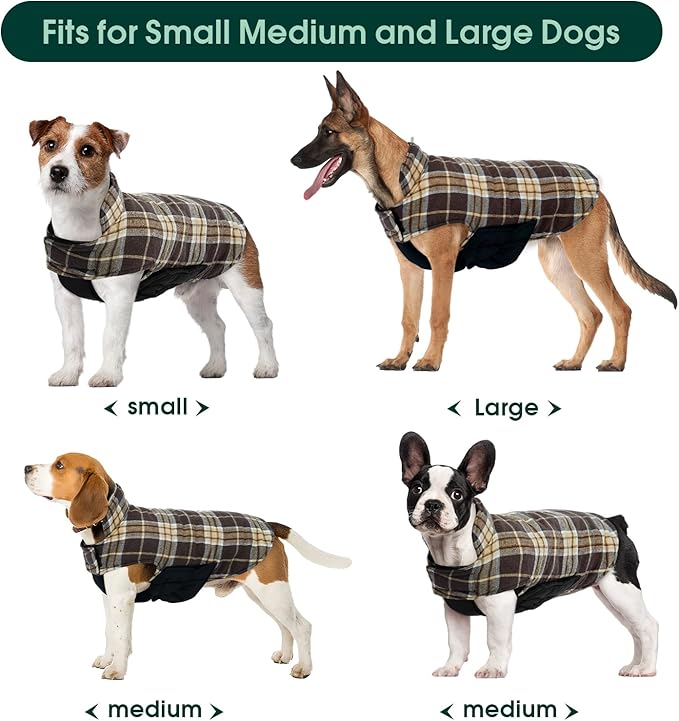 Kuoser Warm Dog Coat, Waterproof Dog Coats for X-Small Dogs, Adjustable Durable Doggie Winter Jacket Reversible Cozy Puppy Cold Weather Apparel from Small to Large Breed, New Brown XS