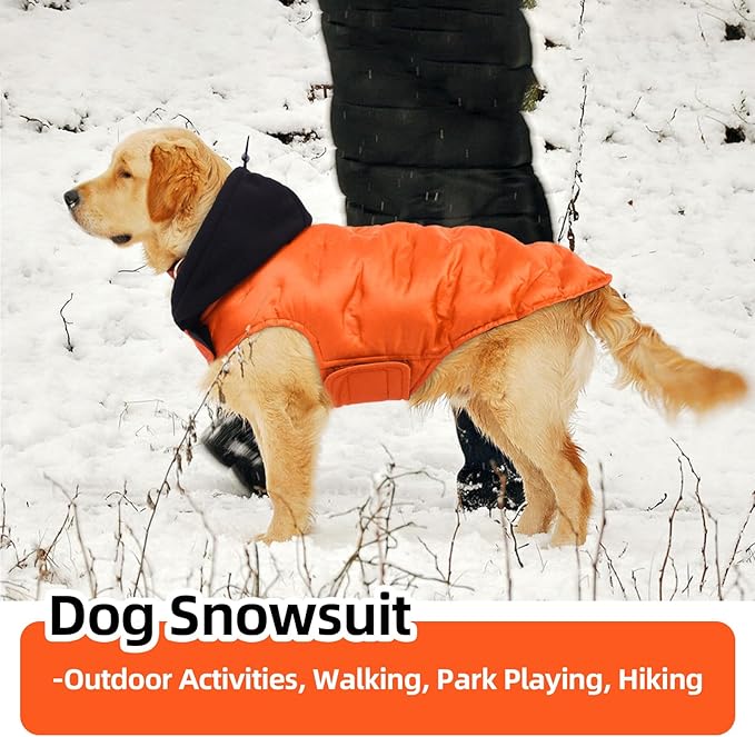 Nanaki Warm Dog Puffer Jacket With Hood-Soft Reflective Dog Coat For Medium Dogs Cold Weather,Lightweight Windproof Snowproof Puffer Vest For Outdoor Walking Hiking, Adjustable Snowsuit Easy On,Orange