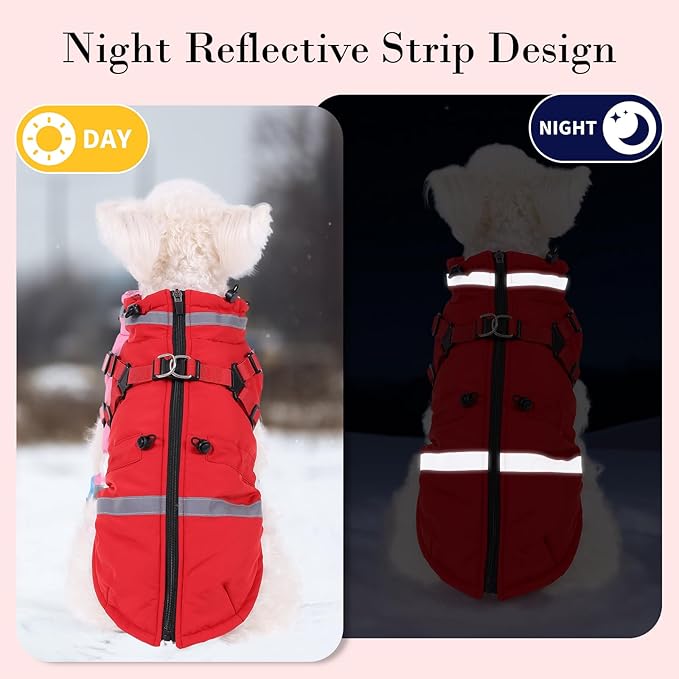 Norbi Dog Coat for Large Dogs, Water-Resistant Windproof Jacket with Built-in Harness & Reflective Strips, Adjustable Warm Dog Clothes with Snug Fit for Cold Weather