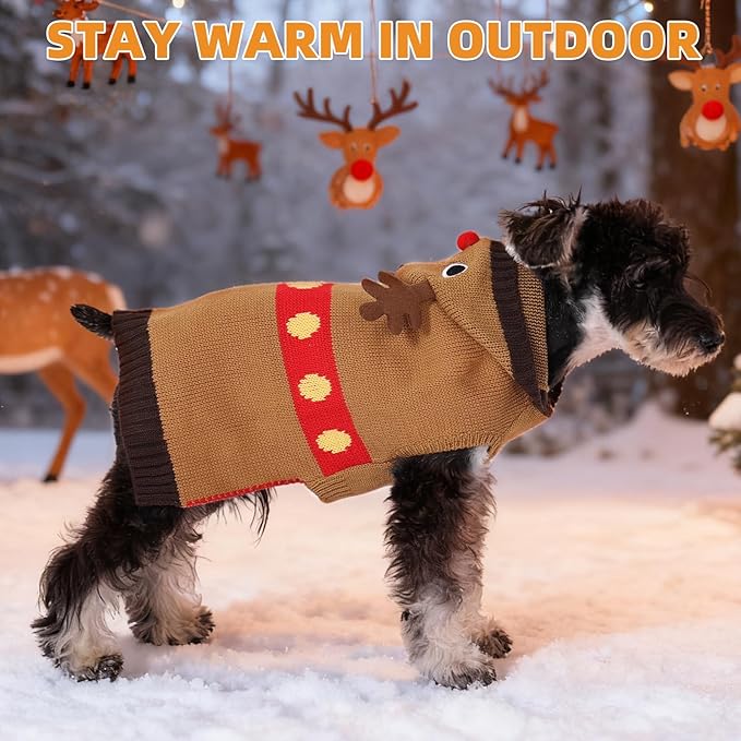 KOOLTAIL Christmas Dog Sweater,Cold Weather Cable Knitwear for Small Medium Large Dogs,Holiday Best Gift,Reindeer Style Thick Warm Winter Pet Clothes for Bulldog,Dachshund,Yorkie,XS