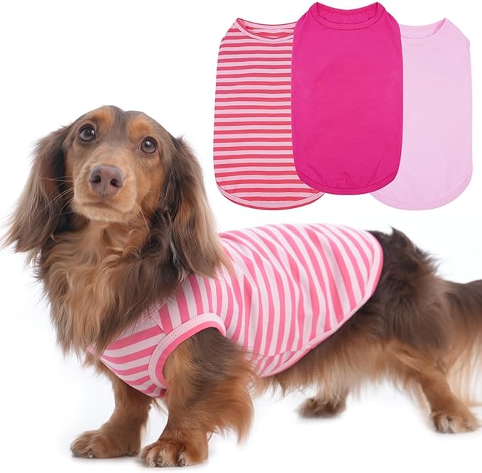 3 Pack Pink Striped Dog T Shirt for Small Dogs,Medium Sleeveless Dachshund Tee for Rainy Weather,Keep Body Heat After Runing,Lightweight Shirt Grass Protection Skin(Pink,M)