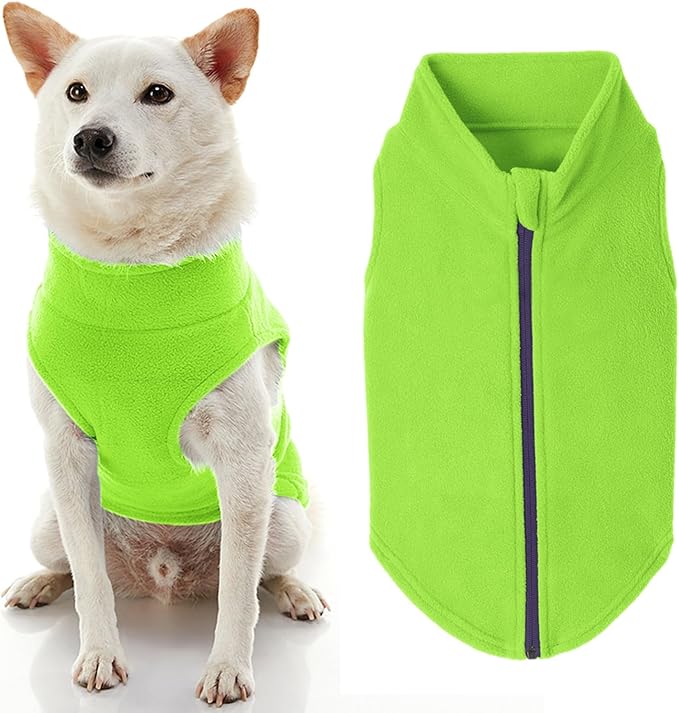 Gooby Zip Up Fleece Dog Sweater - Lime, 3X-Large - Warm Pullover Fleece Step-in Dog Jacket with Dual D Ring Leash for Small to Medium Dogs