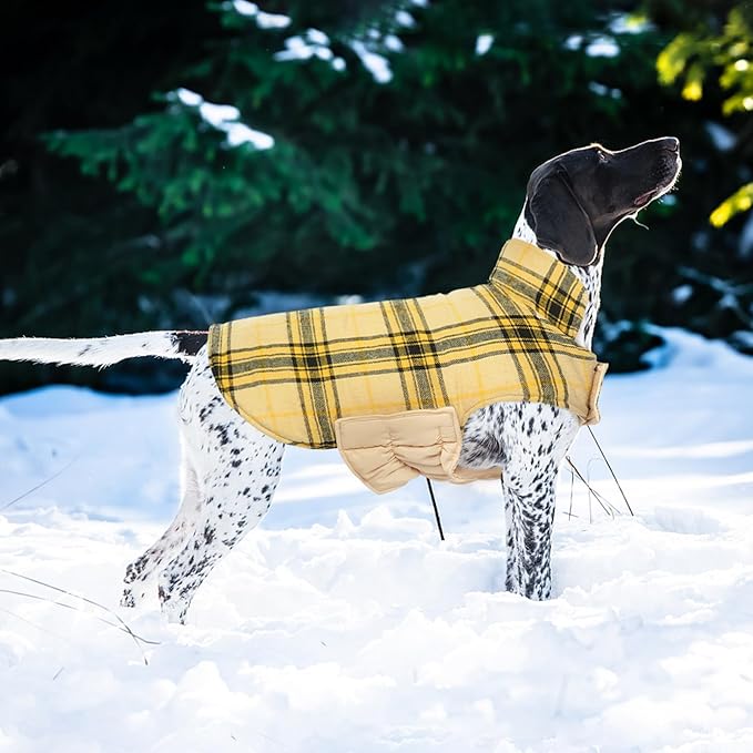 Kuoser Warm Dog Coat, Waterproof Dog Coats for X-Small Dogs, Adjustable Durable Doggie Winter Jacket Reversible Cozy Puppy Cold Weather Apparel from Small to Large Breed, Yellow XS